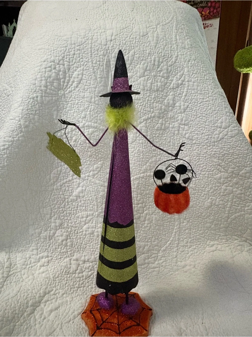 Pier 1 Purple, Green and Orange Glitter Witch Tabletop Decor